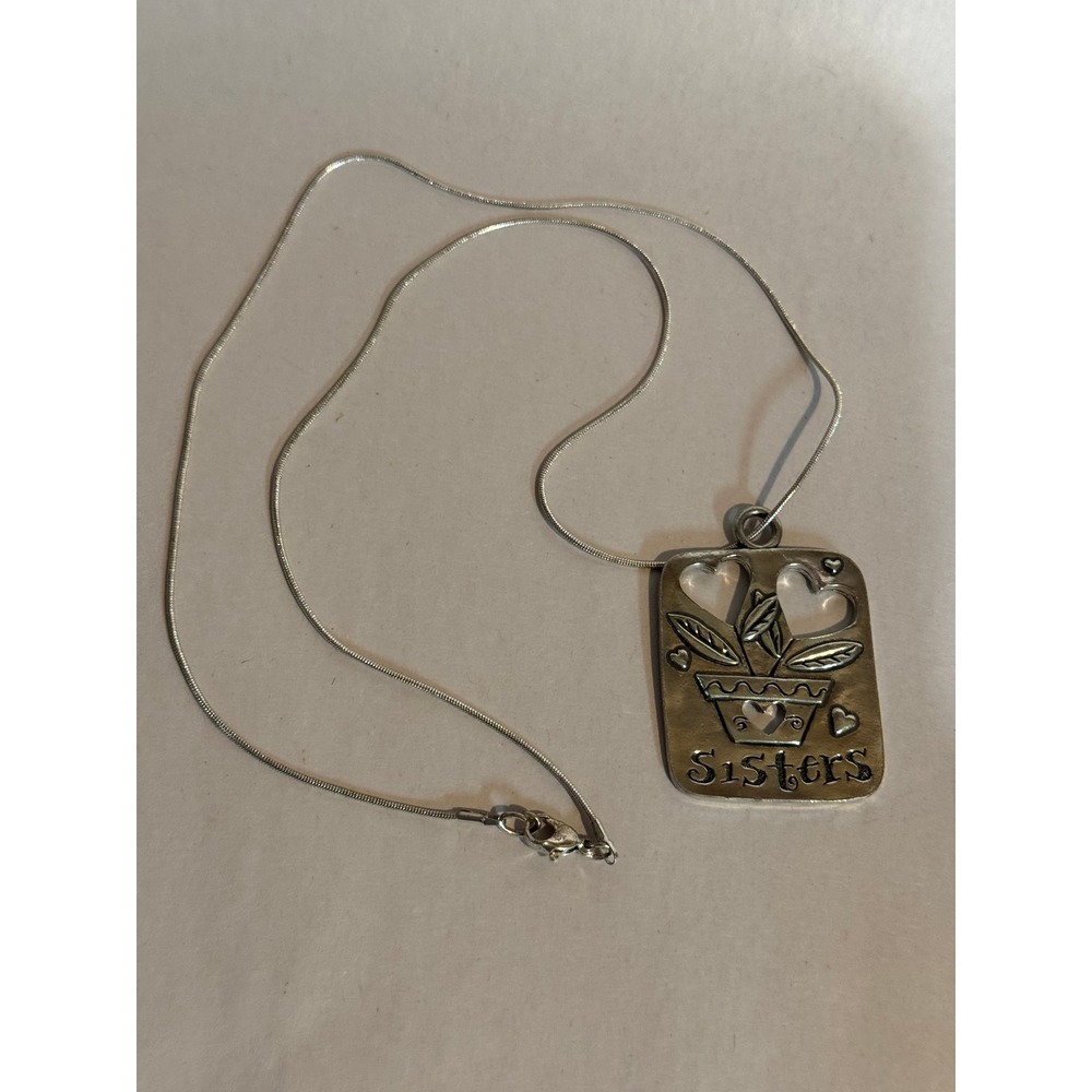 Seagull Pewter Sisters Heart Flower Pot Pendant Necklace Silver Tone Snake Chain